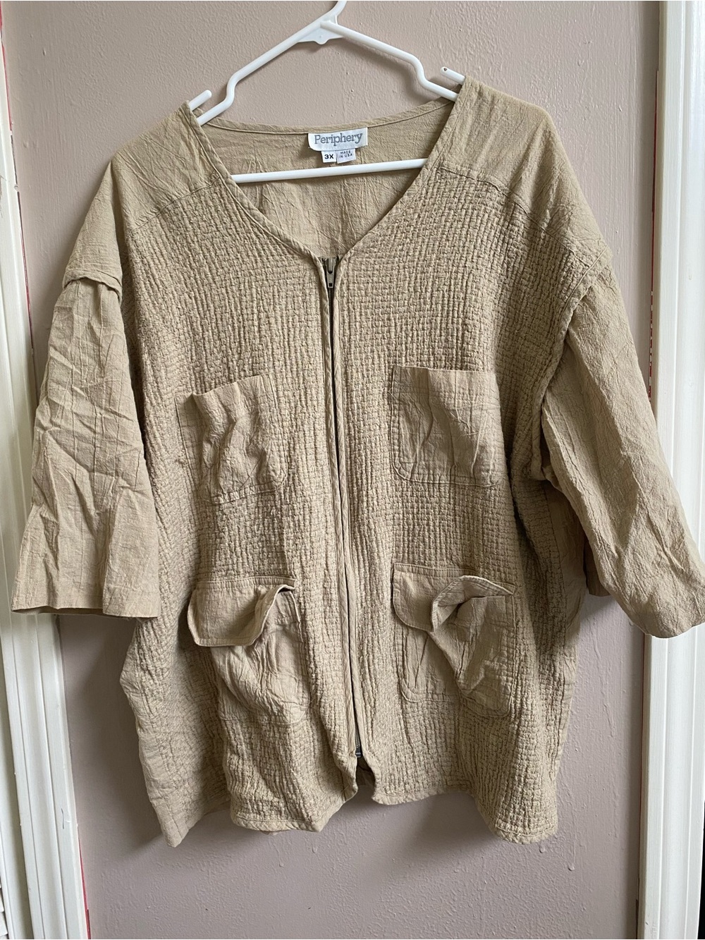 Periphery Beige Crinkle Zip-Front Utility Jacket